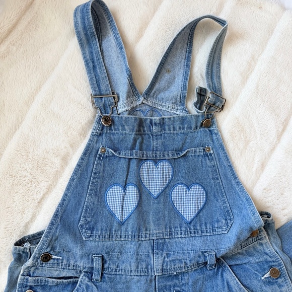 Vintage 90s Sante Fe Blues Gingham Heart Denim Overalls Size Medium - Picture 3 of 9